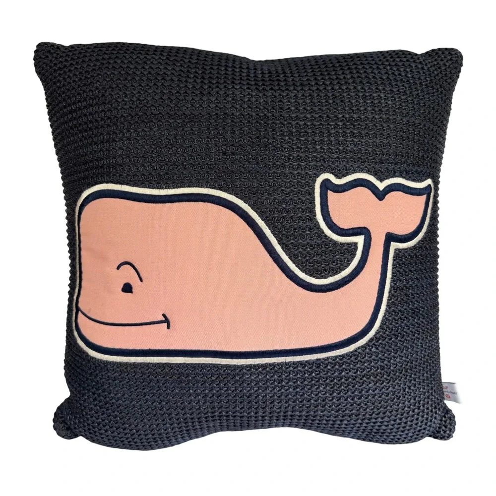 Vineyard Vines Target Navy Blue Chunky Knit Whale Logo Decorative Throw Pillow